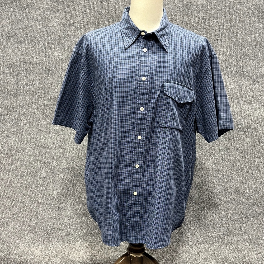 Gap Shirt Mens XL Blue Check Short Sleeve Button Front Cotton Casual Relaxed Fit